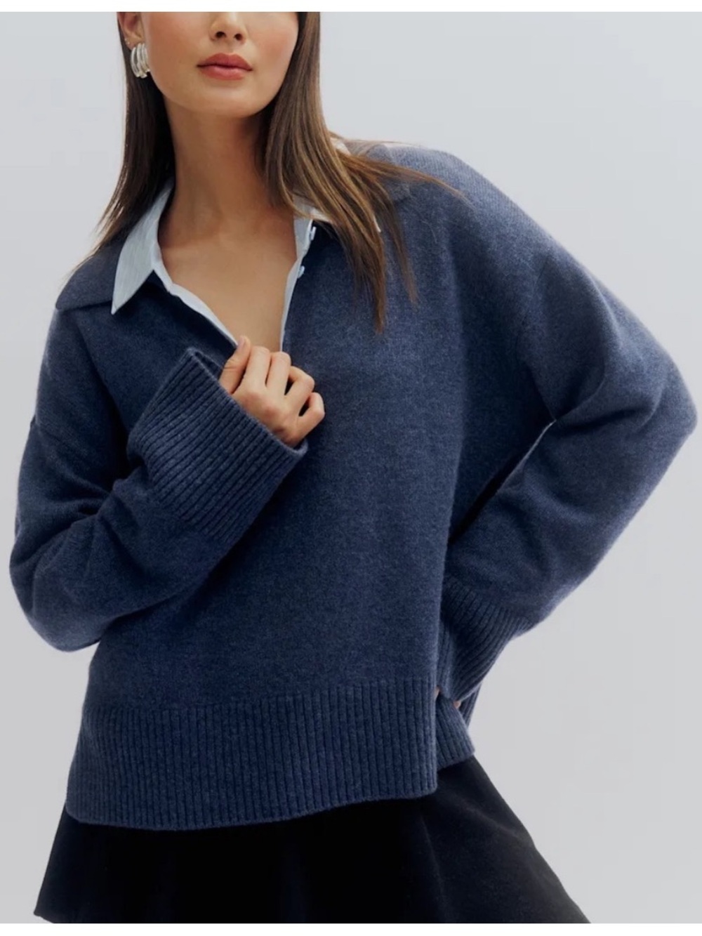 Reformation blue sawyer 100% cashmere collared sweater womens L rare